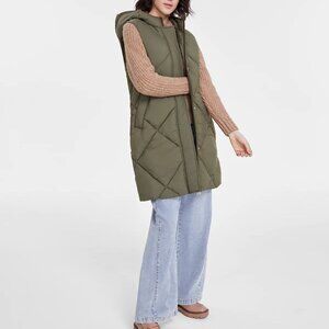 New Sam Edelman Quilted Hooded Puffer Vest, Olive Sizes L, XL